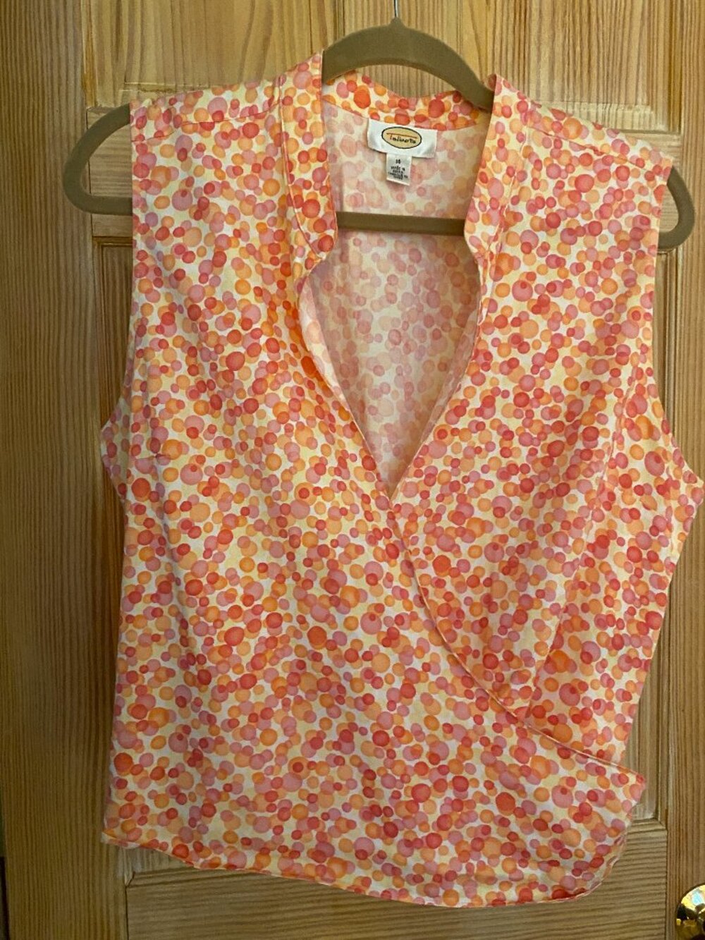 Top-Sleeveless wrap around top-orange and white print-Size 16- Talbots